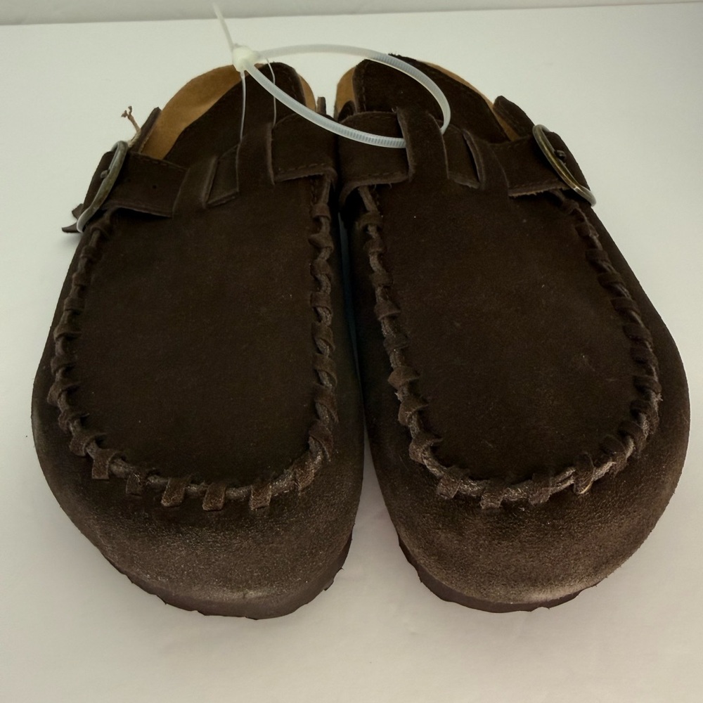 Elegant Brown Real Suede Mules Mule with Buckle Women - Picture 2 of 12